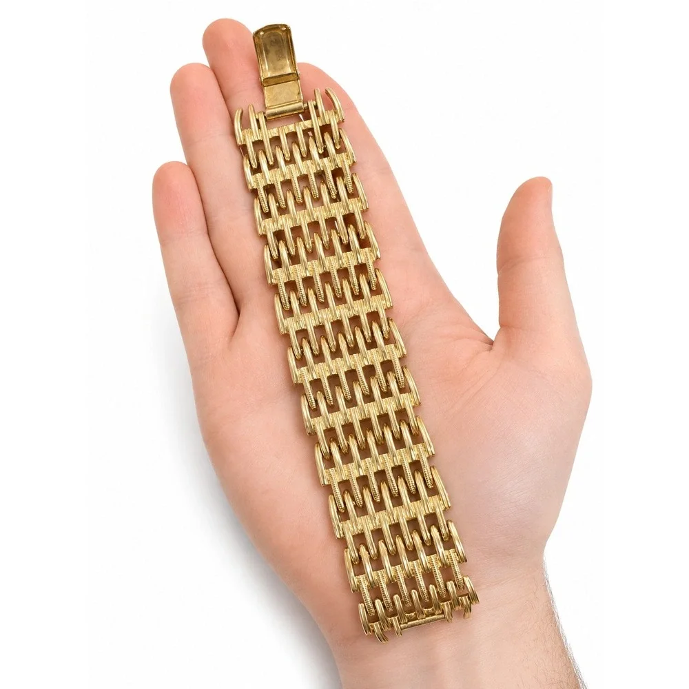 Vintage Coro Wide Gold Tone Woven Link Bracelet Chunky Statement Runway Jewelry